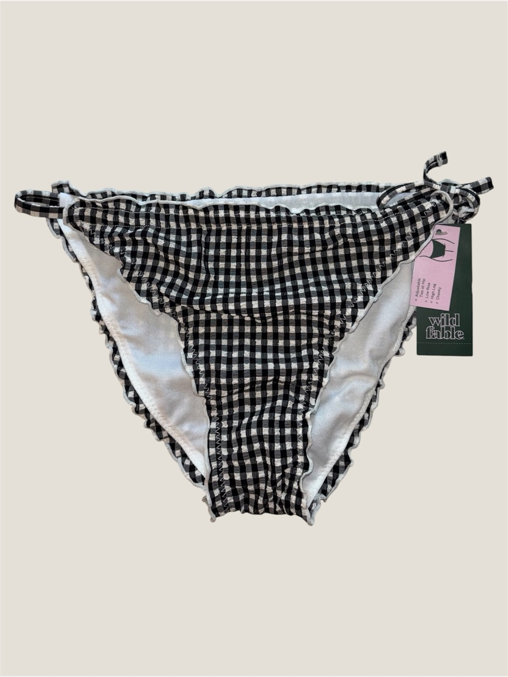 Wild Fable Black and White Gingham Adjustable Scrunch Bikini Bottoms